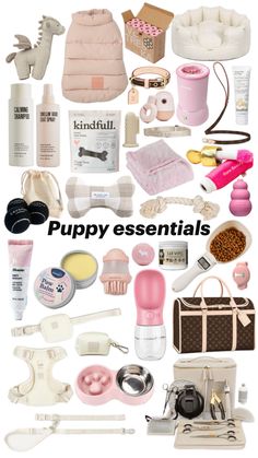 a collage of various items that include makeup, toiletries and other things