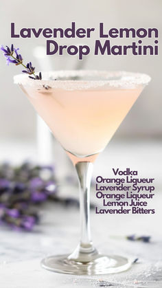 Lavender Lemon Drop Martini Fun Wine Drinks, Lavender Lemon Drop Martini Recipe, Lemon Lavender Martini, Lavender Lemon Drop Martini, Summer Martini Recipes, Lavender Lemon Drop, Classic Vodka Cocktails, Vodka Orange, Vodka Cocktails Easy