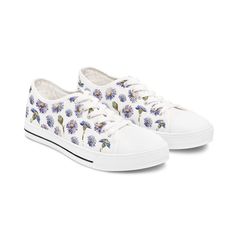 Floral Sneaker with Flower Pattern Shoe September Birth Flower Gift Aster Pattern Shoe Purple Flower Girl Shoes with Bloom Flower Shoe Spring Floral Print Sneakers With Round Toe, Floral Print Round Toe Sneakers For Spring, Spring Floral Print Round Toe Sneakers, White Floral Print Canvas Shoes For Spring, Floral Print Canvas Shoes For Summer, White Floral Print Sneakers With Round Toe, Shoe Purple, Purple Flower Girls, September Birth Flower