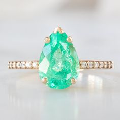 The Willow Ring | 1.47ct Pear Emerald in 14K Yellow Gold