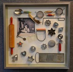 a shadow box with various items in it