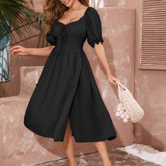 Never Worn Small Black Dress Corset Style, Button Detail Black Button-up Dress For Brunch, Button-up Black Dress For Brunch, Casual Midi Dress With Puff Sleeves And Buttons, Black Buttoned Dresses For Brunch, Black Dress Corset, Dress Corset, Small Black Dress, Black Corset, Corset Style