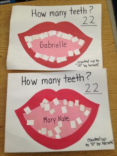 Community helpers.....dentist. Saw this on Pinterest but I made a math activity out of it. The children counted the teeth.....they counted as high as they could and then we finished counting together. You can see Mary Kate is a young 3 year old (turned 3 in August) compared to Gabrielle who is four. Community Helpers Dentist, Dental Health Crafts, Dental Health Week, Dental Health Activities