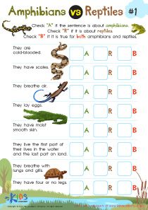 the amphibians vs reptiles worksheet is shown in this image