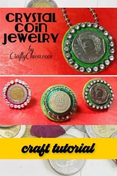 coin jewelry Craft Tutorial, Coin Jewelry, Resin Pendant, Resin Crafts, Resin Art, Beautiful Rings