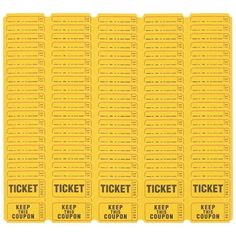 four yellow tickets with the words'keep coupon'in black lettering on them