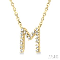 Initial pendants offer a personalized feel. Whether it is wearing one's own initials or the initials of a loved one, the initial pendant is a popular choice. It can be worn by itself or layered with other dainty pendants. So, if you have an 'M' initial in mind, this initial pendant would be a perfect buy. It is also decorated with round-cut diamonds to enhance its appeal. There is a total of 19 prong set round cut diamonds embellishing the initial pendant. A Cat chain carries the pendant, both of which are styled in 14 karat yellow gold. Total diamond weight is 1/20 ctw. Stackable Wedding Bands, Trending Engagement Rings, Engagement Rings Bridal Sets, Dainty Pendant, Pendant With Chain, Band Jewelry, Jewelry Repair, Initial Pendant, Gemstone Bracelets