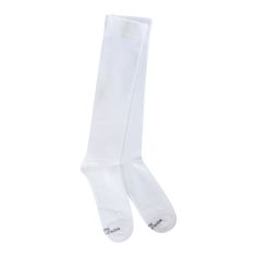 Support Fit Over-the-calf White Stretch Cotton Solid Color Hosiery, Cotton Stretch Solid Color Hosiery, Classic White Stretch Socks, Compression Knee-high Socks In White, White Compression Breathable Socks, Breathable Fitted Knee-high Sports Socks, White Compression Knee-high Socks, Comfortable Fitted Socks For Sports, Comfortable Fitted Sports Socks