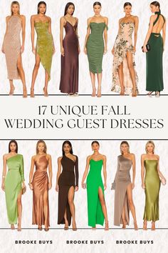 Step into your next autumn wedding in style with these elegant and chic fall wedding guest dresses. From long gowns to cocktail styles, find the perfect outfit for September, October, and November weddings. These picks are ideal for formal events or outdoor weddings. Stay classy and cozy throughout the season! Chic Fall Wedding, Guest Ideas, Long Gowns