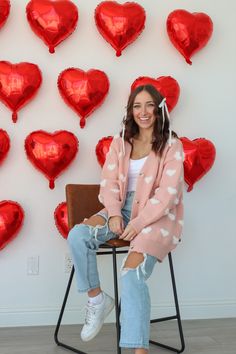 Super Cute Pink Cardigan with Small white Hearts. Looks super cute paired with our whote Coqutte hair bows- Comes in three colors, red, black and white! Three Colors Red, Fuzzy Cardigan, Love Bug, White Hearts, Pink Cardigan, Love Bugs, White Heart