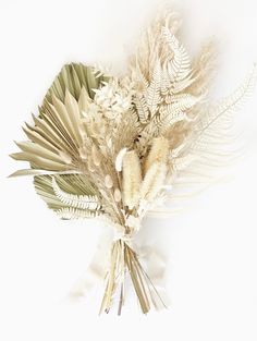 a bouquet of dried flowers on a white background