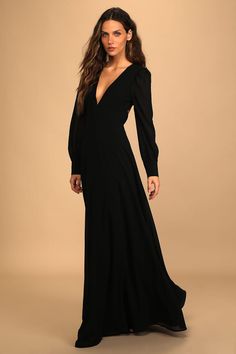 Black Maxi Dress - Chic Open Back Dress - Long Sleeve Maxi Dress - Lulus Long Sleeve Maxi Dresses, Backless Maxi Dress, Black Bridesmaids, Bodice Top, Black Bridesmaid Dresses, Backless Maxi Dresses, Long Black Dress, Chiffon Maxi Dress, Long Sleeve Maxi