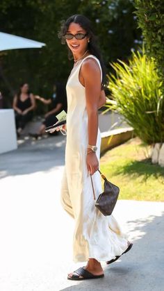 Laura Harrier, Slip Dress Outfit, Celebrity Inspired Dresses, Latest Haircuts, White Slip Dress, Satin Slip Dress, Summer Looks, Spring Summer Fashion, Set Dress