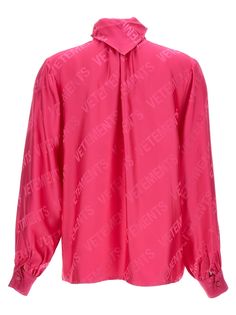 'Monogram' viscose blouse with all-over jacquard logo, covered buttons, and neck bow. Composition: 100% viscose Designer Monogram Print Tops For Fall, Viscose Blouse, Anti Fashion, Neck Bow, S Monogram, Knitwear Tops, Pink Blouse, Trouser Jeans, Blouse Dress