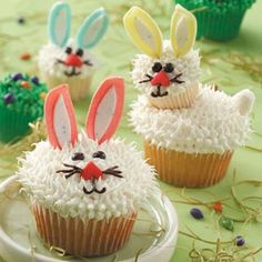 some cupcakes with bunny ears on them