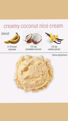 the ingredients for this creamy coconut ice cream are shown in three different stages, including one banana