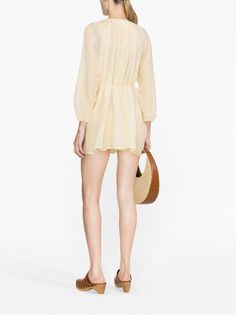 Minorca cotton-silk dress from MANEBI featuring light yellow, cotton-silk blend, tied waist, gathered neckline, long sleeves, elasticated cuffs and thigh-length. Size Info IT Color Detail Beige Made In Italia Material Cotton 73%, Silk 27% Season One Spring-Summer Season Two Spring-Summer Product dresses Brand Manebi Size And Fit This piece fits true to size. We recommend you get your regular sizeModel is 1,75m / 5ft 8in wearing size 40 (IT) Dresses Beige, Cotton Silk Dress, Voile Dress, Gathered Neckline, Trench Dress, Latest Fashion Design, Trench Jacket, Cape Coat, By Malene Birger