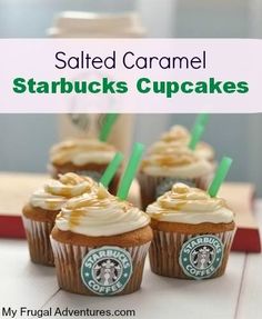 starbucks cupcakes with whipped cream on top and green straws in the middle