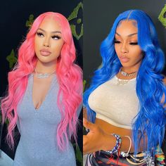 Colorful Wigs, Baby Hair Brush, Hair Colorful, Blonde With Pink, Blue Wig, Remy Human Hair Wigs, Hair Color Pink, Colored Wigs, Lace Hair