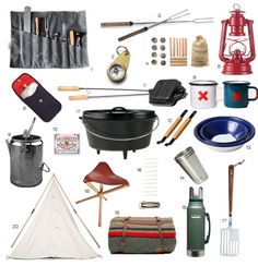 the contents of a camping kit are shown