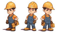 three different poses of a construction worker