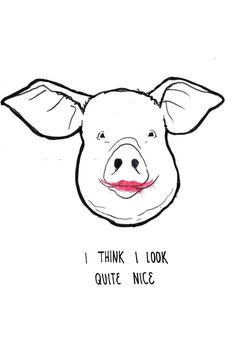 a drawing of a pig's face with the words i think i look quite nice