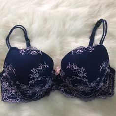 New Victoria’s Secret Push Up Padded Demi Bra -34d. Lace Detail. Beautiful But Been Sitting In A Drawer. Looks Like Tags Are More Worn Out But They Have Just Been Sitting. Never Used. Fitted Purple Bra With Lace Trim, Victoria's Secret Purple Bra With Built-in Bra, Victoria's Secret Purple Padded Bra, Push Up Pads, Demi Bra, Blue Purple, Lace Detail, Women's Intimates, Victoria’s Secret