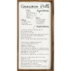 Cinnamon Rolls Recipe Wood Framed Print Recipe Framed, Recipe For Cinnamon Rolls, Home Vacation, Dough Ingredients, Cinnamon Recipes, Cinnamon Rolls Recipe, Roll Recipe, Family Recipe, Rolls Recipe