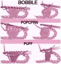 the instructions to crochet are shown in three different pictures, one shows how to do