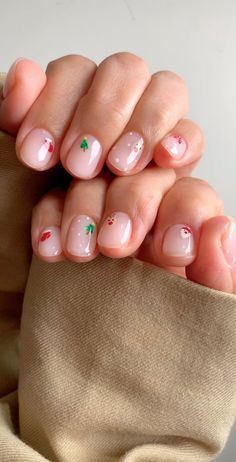 50+ Christmas & Holiday Nails For A Festive Look : Simple Christmas Sheer Short Nails Christmas Nail Ideas, Holiday Nails Christmas, Red Christmas Nails, Christmas Nails Acrylic, Festive Look