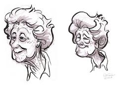 two drawings of older women's heads