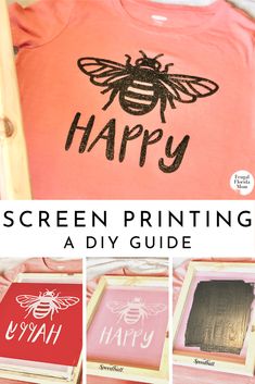 the screen printing guide for kids is shown with pictures and instructions to make it look like they