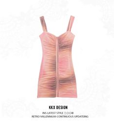 a drawing of a pink dress with zippers on the front and back, as well as text that reads kkx design