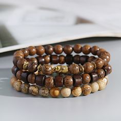 Product Description： Condition： 100% new and high quality Material： Metal+Wooden Beads+Narural Stone Color： As the picture shown Bracelet Size：(approx) 6.5"-7.5" (Elastic) Bead Size：(Approx) 8mm Package Included： 3 Pcs Bracelets    Feature： ❀ The unique and innovative designs are handcrafted and produced with the finest care. ❀ For gift-giving occasions: tourism memorial, birthday, wedding, advertising promotions, business gifts, holiday, after the trade fair. ❀ It's a perfect accessory, also a good gift to your friends It will make you beautiful on picture. Suitable for any season. ❀ You will receive similar items, as shown in the picture, not exactly the same, because natural stones are unique. ❀ When not wearing it, it is recommended to store the jewelry in a zipper pouch (air-tight bag Mens Bracelet Set, Prayer Jewelry, Wooden Beaded Bracelets, Earthy Jewelry, Wood Bead Bracelet, Turquoise Bead Bracelet, Bracelets Set, Set Jewelry, Bead Bangles