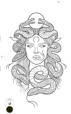 a drawing of a woman with snakes on her head