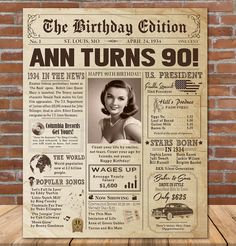 an old birthday poster with the words, age and years to be printed on it