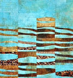 an abstract painting with blue and brown colors