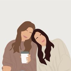 two women sitting next to each other drinking coffee