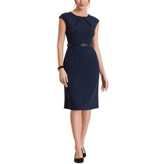 Classic sheath office work dress with the tie belted can show out your waistline perfectly. Business casual style dress is designed with short cap sleeves and pleated front round neck, the good quality of the details make our dresses more elegant. Suit for summer and for many occasions, such as casualdaily wear, business, cocktail party, interview,office work, meeting and so on. Measurement (in inches) International Size------Chest Girth------Waist Girth-----Shoulder Width-----Total Length XS--- Lady Outfit, Business Casual Style, Suit For Summer, Women Maxi Dresses Summer, Elegant Suit, Work Meetings, Sheath Dresses, Striped T Shirt Dress, Wear To Work Dress