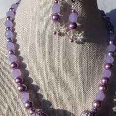 Lavender ladies necklace and earring set | Etsy Elegant Adjustable Purple Beaded Necklaces, Elegant Adjustable Purple Beaded Necklace, Purple Beaded Jewelry For Formal Occasions, Lavender Round Beads Jewelry For Party, Adjustable Lavender Jewelry With Matching Earrings, Lavender Jewelry With Faceted Beads, Purple Round Beaded Costume Jewelry, Handmade Purple Costume Jewelry, Purple Round Bead Costume Jewelry