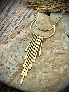 Hammer textured raw brass, lobster claw clasp The length you choose is the length of the chain from end to end where is attaches to the pendant.  ❤️ Don't forget to favorite my shop for updates ❤️ Instagram @aspen_glow_jewelry (copy & paste) ❤️ Facebook Aspen Glow Studio Gold Fringe Necklace, Bohemian Vintage Style, Pendulum Earrings, Glow Jewelry, Vintage Bohemian Style, Gold Fringe, Boys Jewelry, Fringe Necklace, Long Drop Earrings