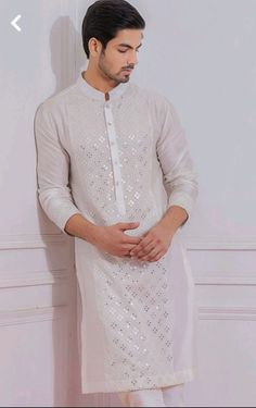 "WELCOME TO MY SHOP STYLEASHRA Give yourself a best ethnic look by wearing this Top / kurta pajama  Made of rich cotton blend fabric this regular-fit set comprises a full-sleeved Indian Long kurta/ kurta This outfit with mojris will look apart on special occasions. material l :100%Cotton Color : white Length : 40 inch Shirt Chest is measurement for shirt (not body) As per standard, for best loose fitting 5\" inches gap should be there between actual chest size and shirt chest size Size chart is White Kurta Men, Men Ethnic Wear, Chikankari Kurta, Gents Kurta, Kurta Patterns, Designer Kurta, Kurta Men, Men's Kurta, Mens Kurta Designs