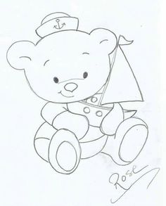 a drawing of a teddy bear holding an umbrella