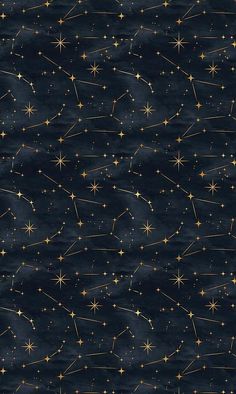 the stars in the night sky are all drawn on paper with gold foil and black background