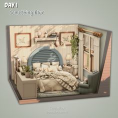 a digital painting of a bedroom with a bed