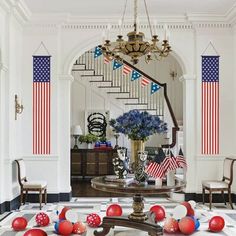 an american flag theme is on display in the foyer