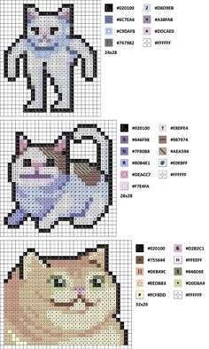 the cross stitch pattern is shown with two cats and one cat on it's head