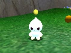 an animated image of a cartoon character in the grass with two balls coming out of it