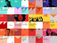 an image of a collage of people with different colors and shapes on them, including hearts