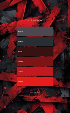 red and black paint strokes are used to create the color scheme for this graphic design